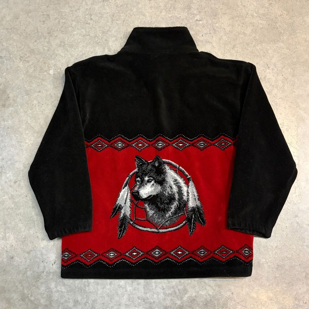 Vintage 90s Northern‎ Lifestyles Jacket Mens XXL Red Black Fleece Full Zip Wolf